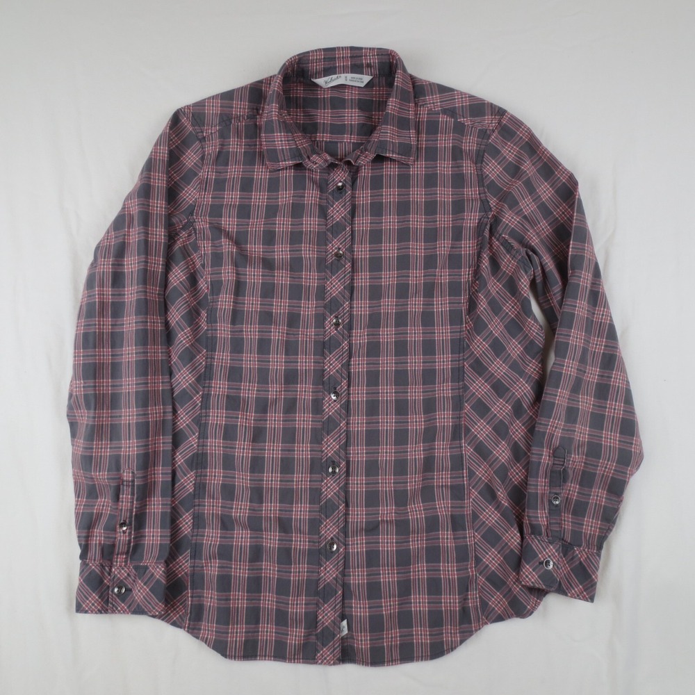 Woolrich Shirt Womens Medium Gray Pink Plaid Long Sleeve Casual Fitted Button Up